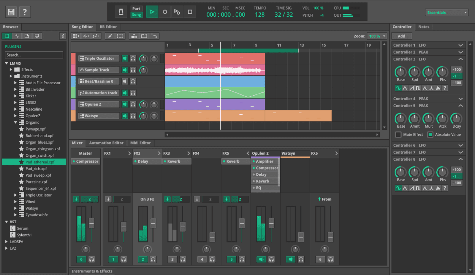 LMMS DAW layout