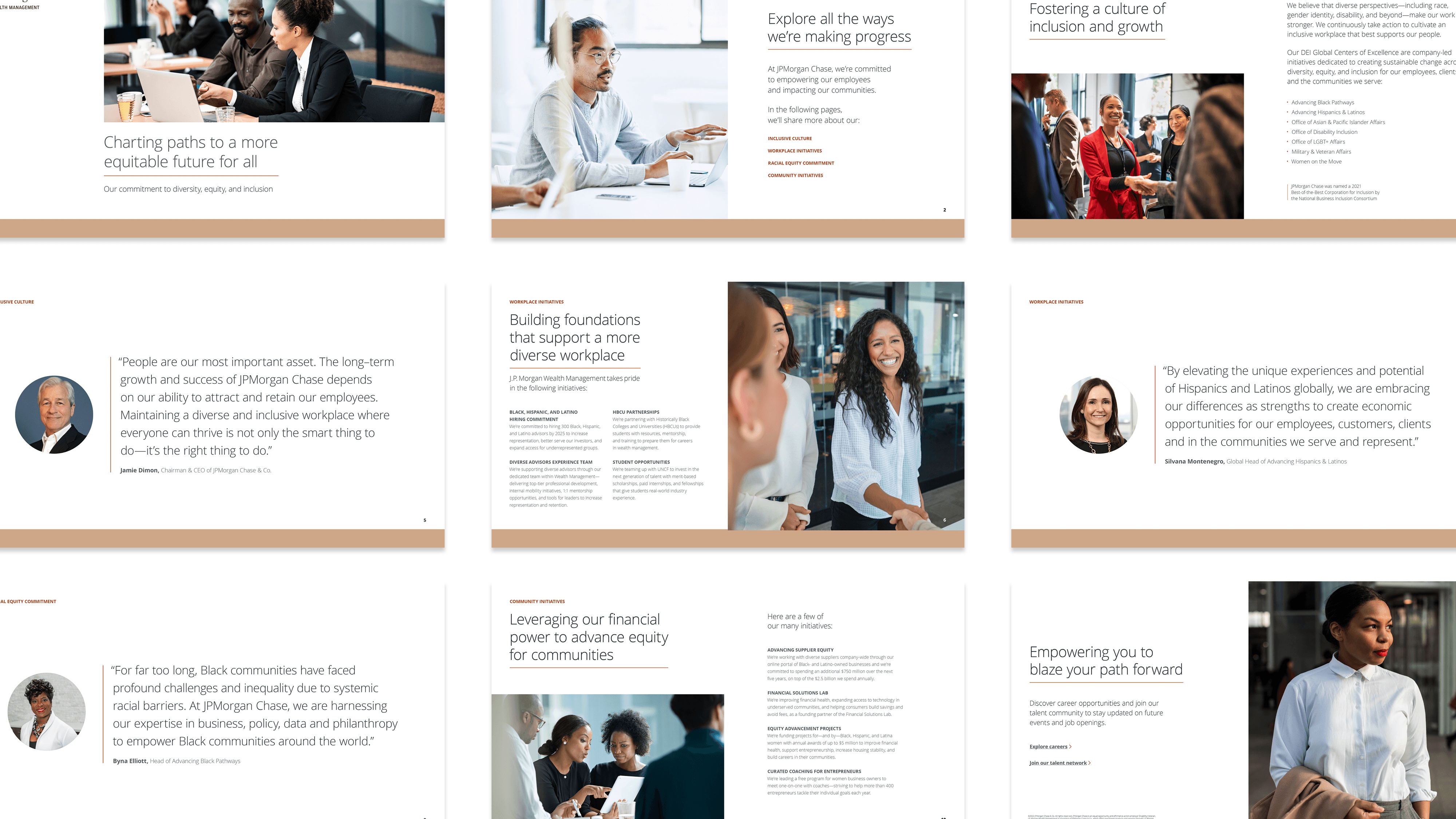 A multipage showcase of J.P.Morgan Wealth Management's DEI Brochure Design