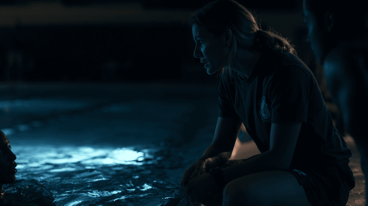 A woman swim coach explaining stuff near the pool