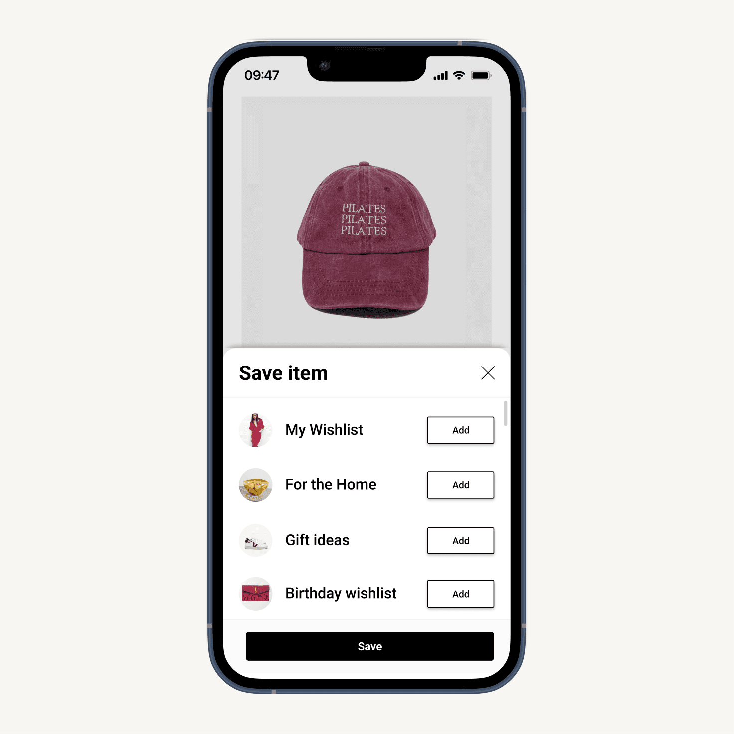 Mobile Gift list with products from different website, retailers and brands