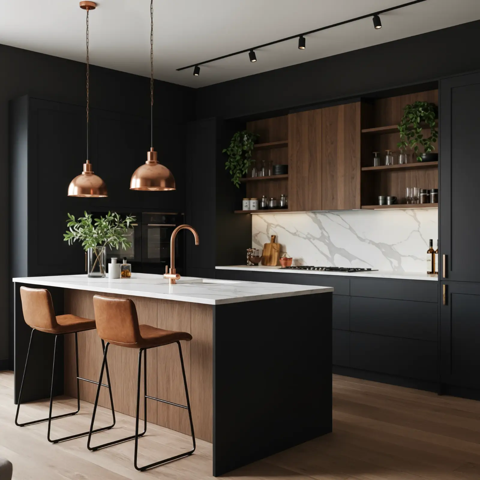 Kuchnia w stylu modern classic – wyspa kuchenna, fronty w bieli, oświetlenie punktowe; projekt Dom na Baranówku, Kielce