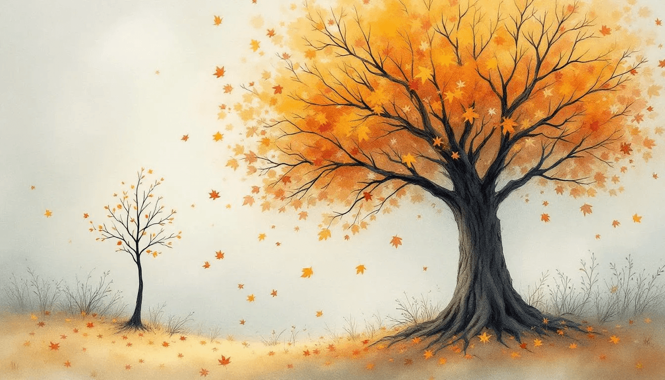 A visual comparison of small and large windfalls, depicted through two different trees: one small and one large.