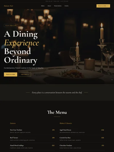 Restaurant website prompt — near-black and warm gold dark elegant fine dining restaurant website design preview