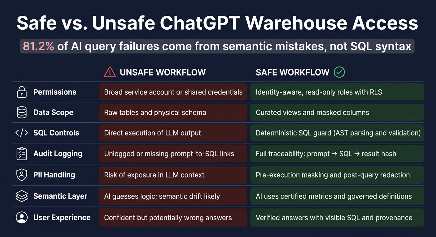 Safe vs. Unsafe ChatGPT Warehouse Access: Key Controls Compared
