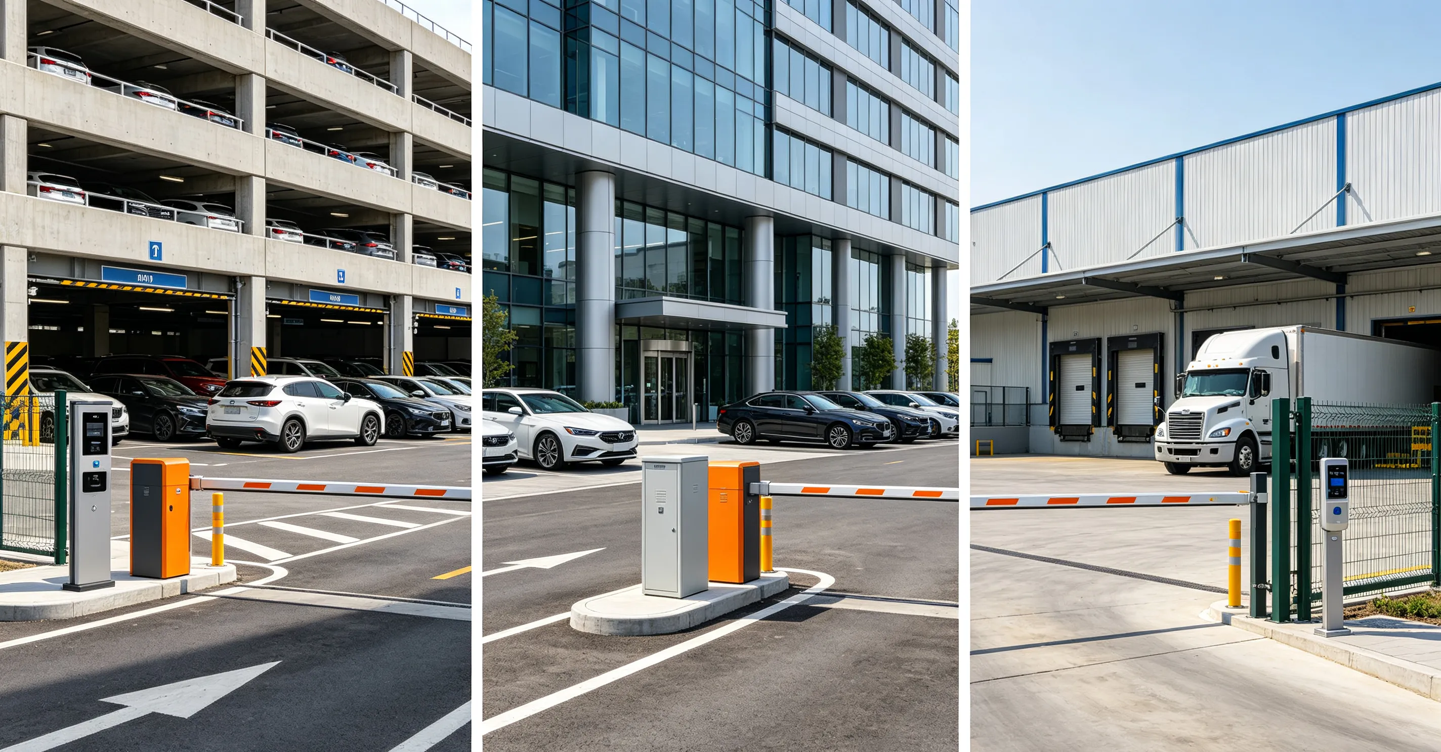 Barrier gate applications in parking commercial and industrial facilities