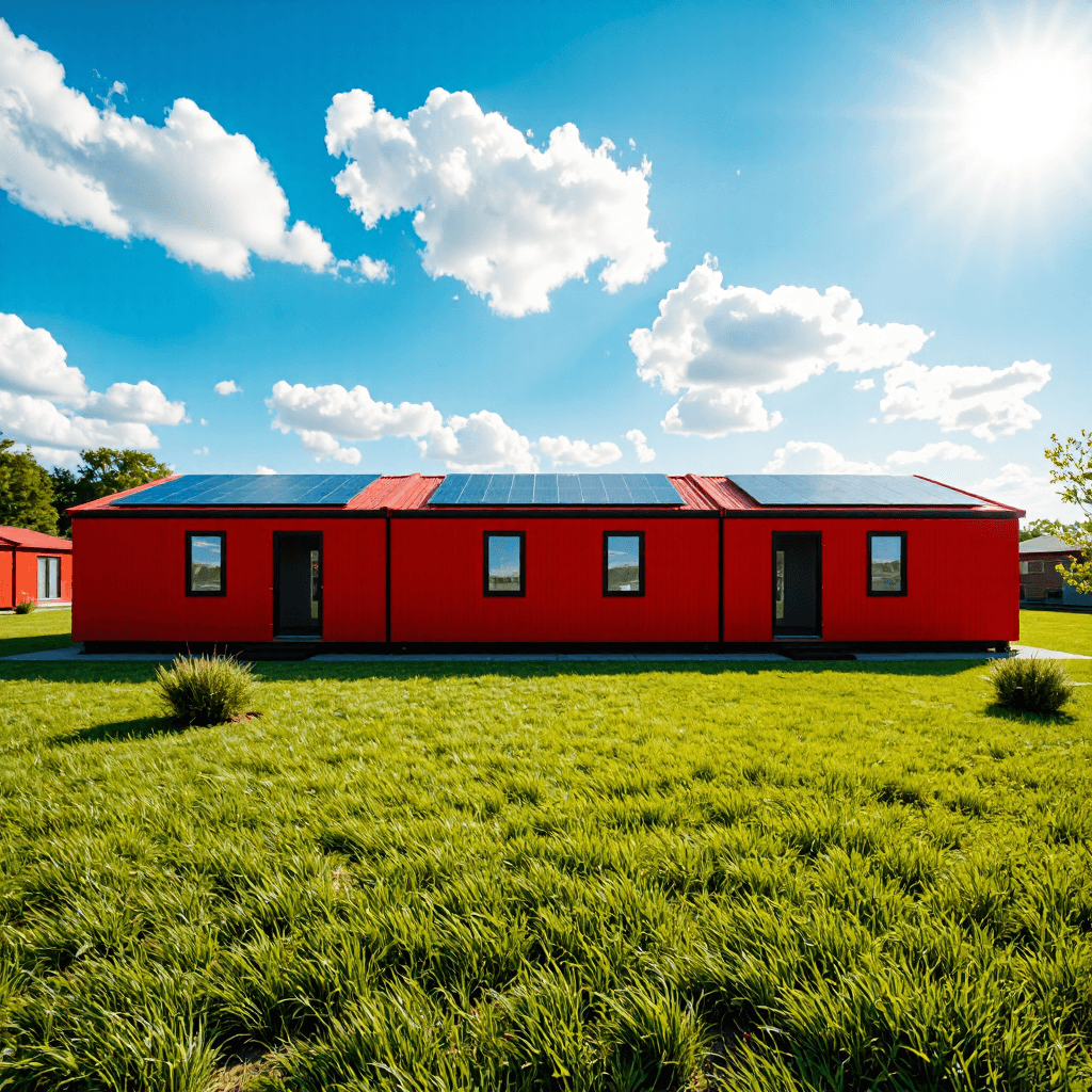 product photography of a modular housing unit with solar panels