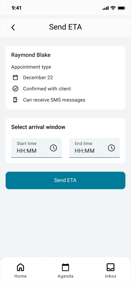 Sending real-time ETA mobile screen
