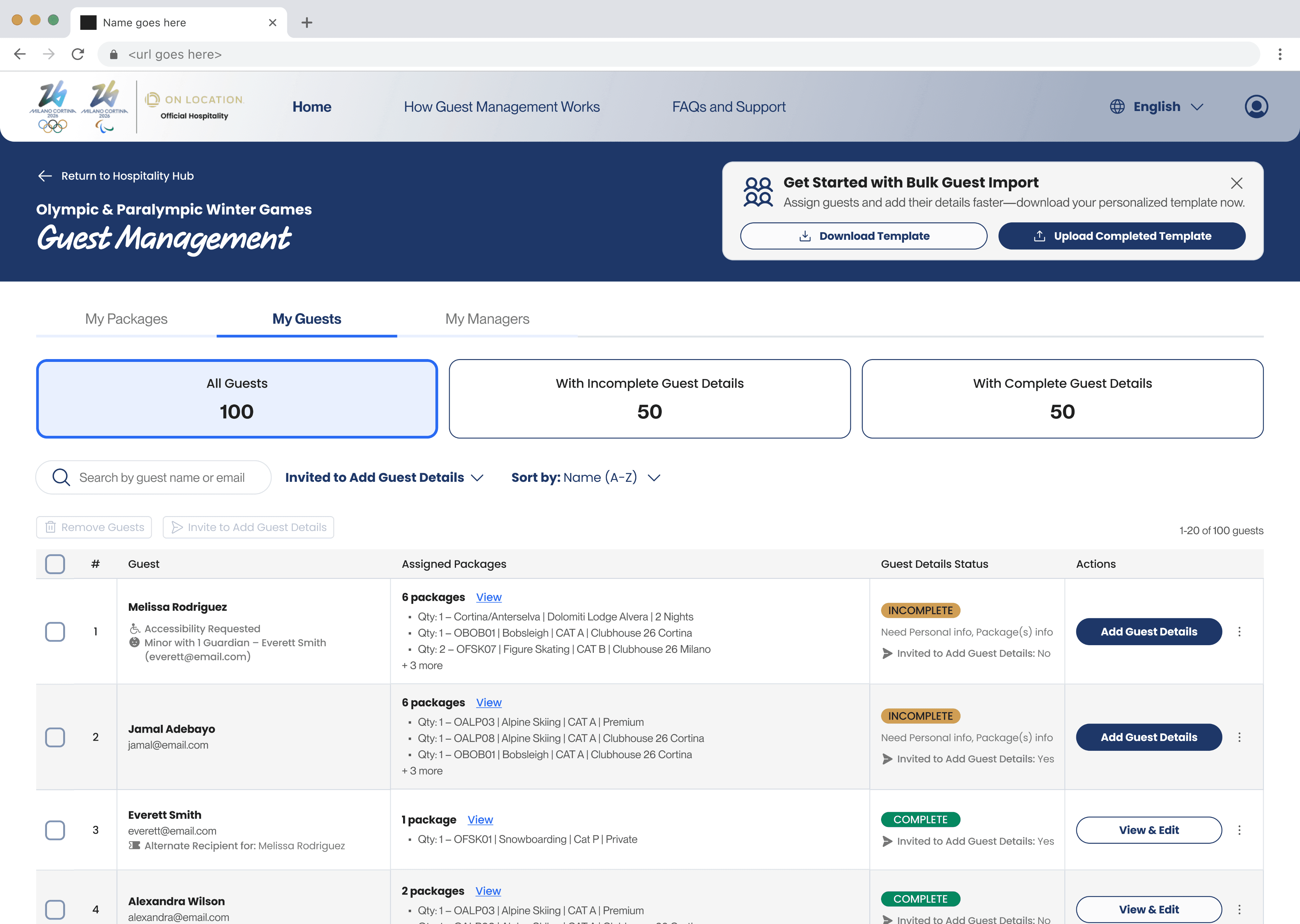 Guest Management My Guests page