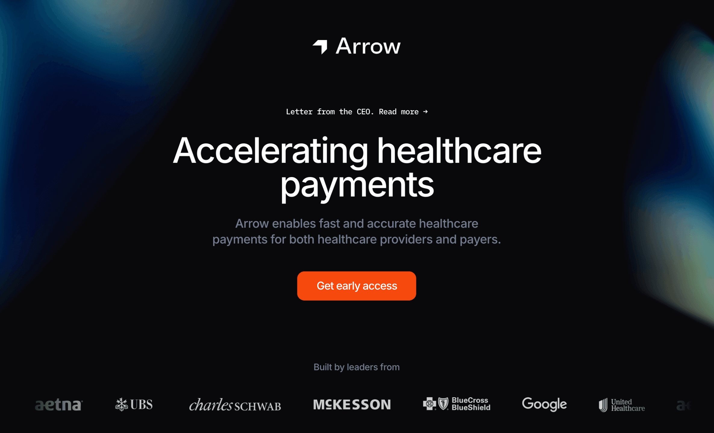 screenshot of Arrow's landing page