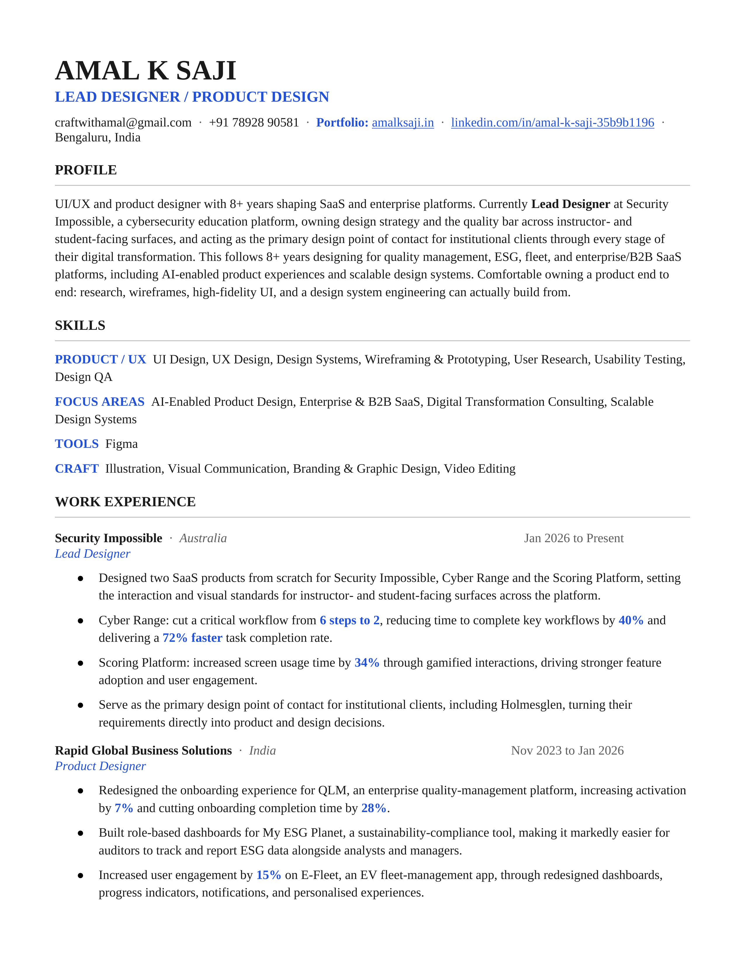 Amal K Saji Resume Page 1