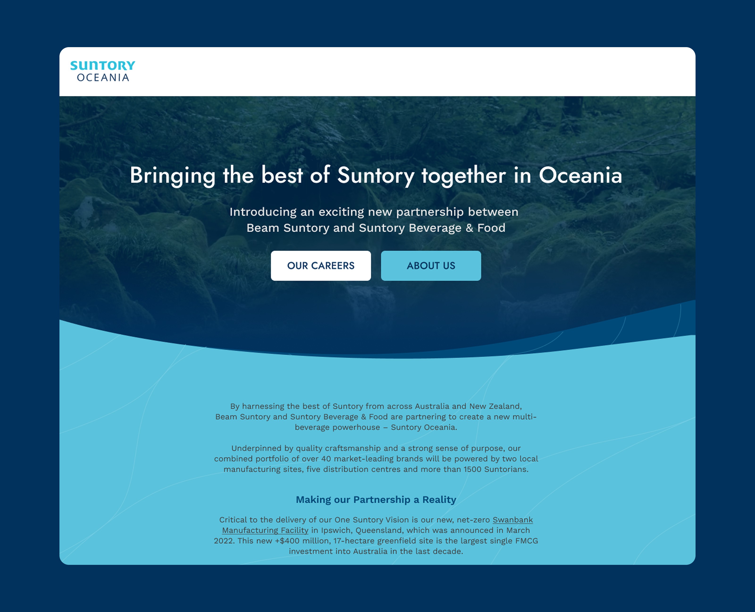 Suntory Oceania landing page