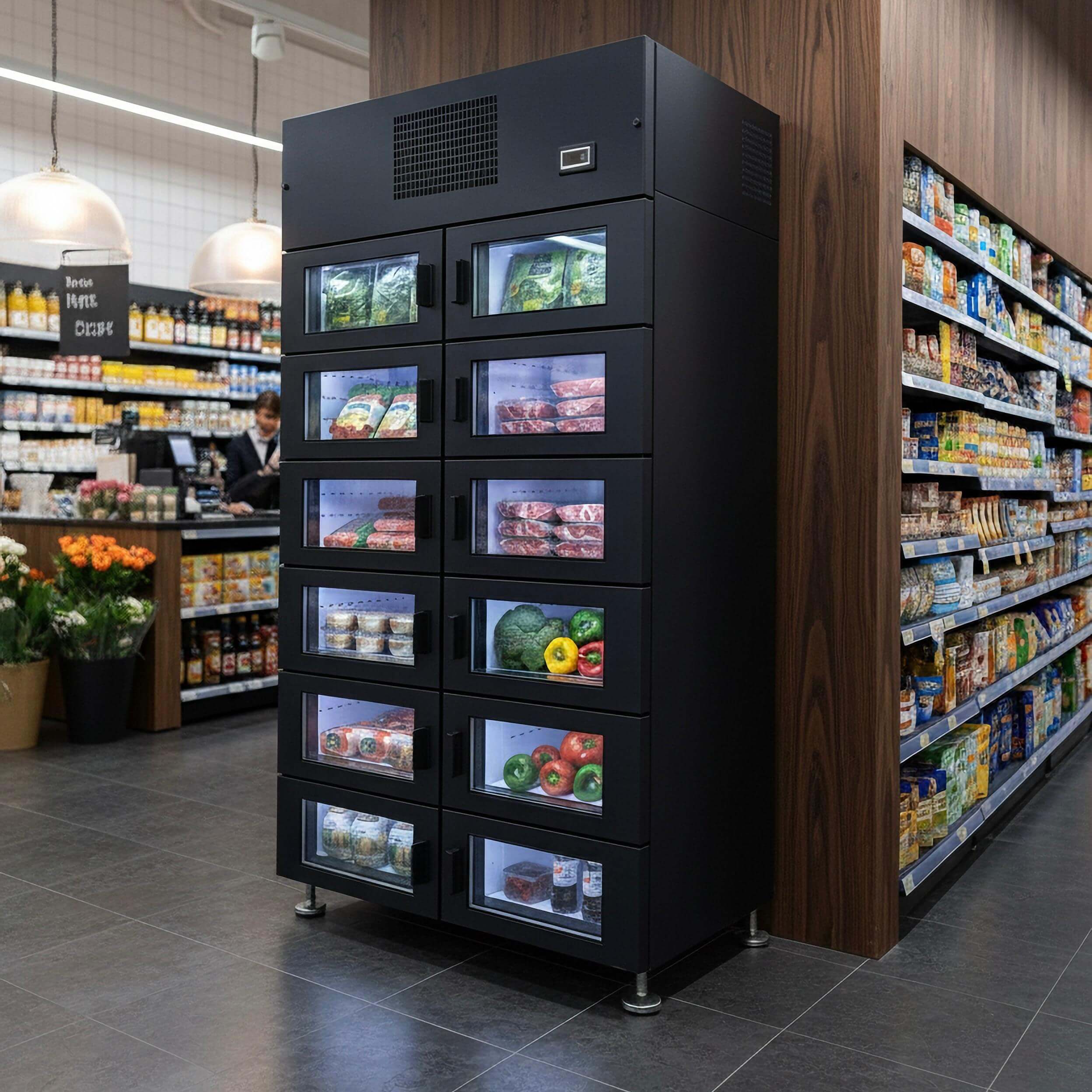 Refrigerated parcel locker in a retail store for cost-effective temperature-controlled storage