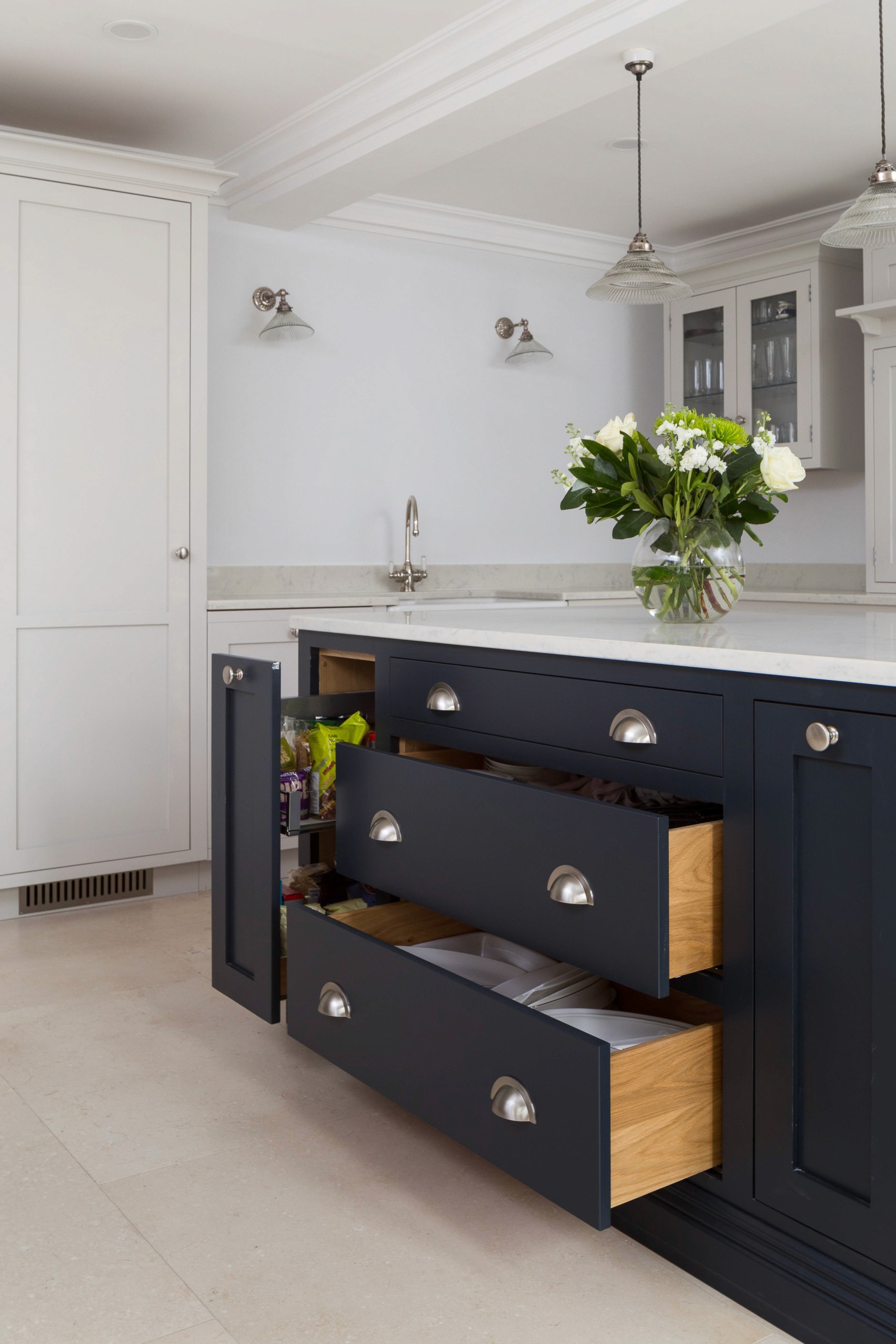 tap in blue shaker kitchen in chinley derbyshire