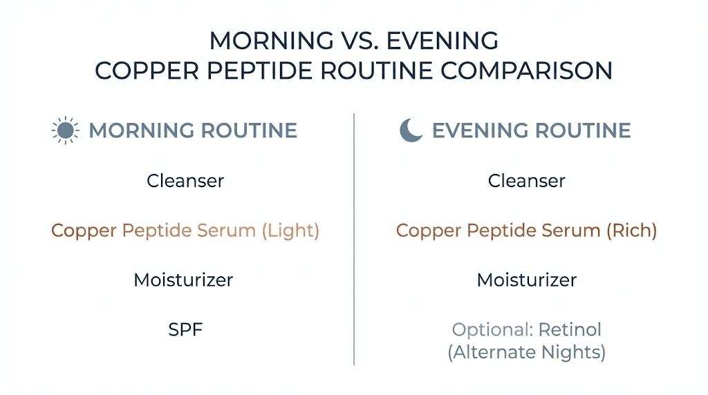 Morning vs evening copper peptide skincare routine comparison