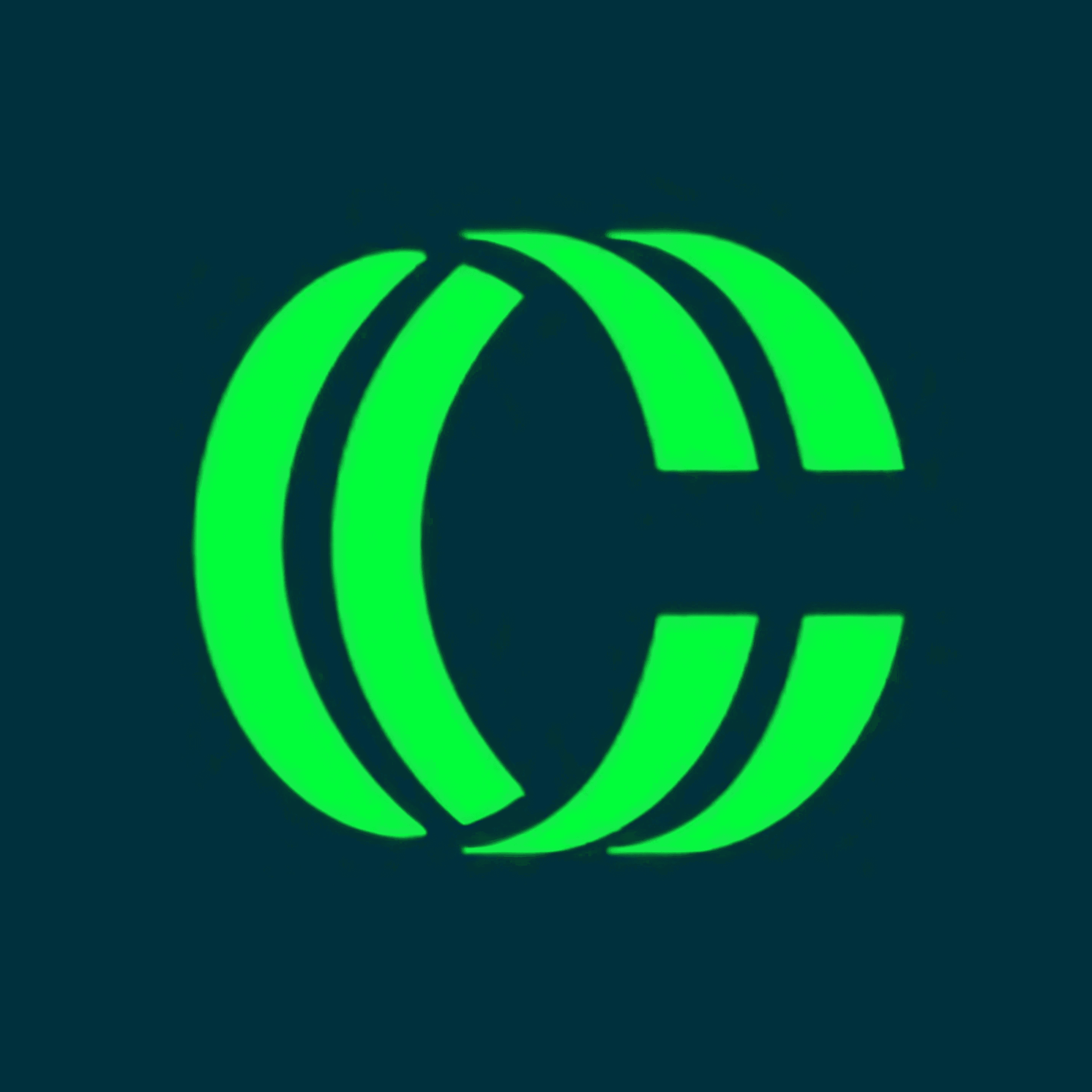 Green "C" logo on dark teal background