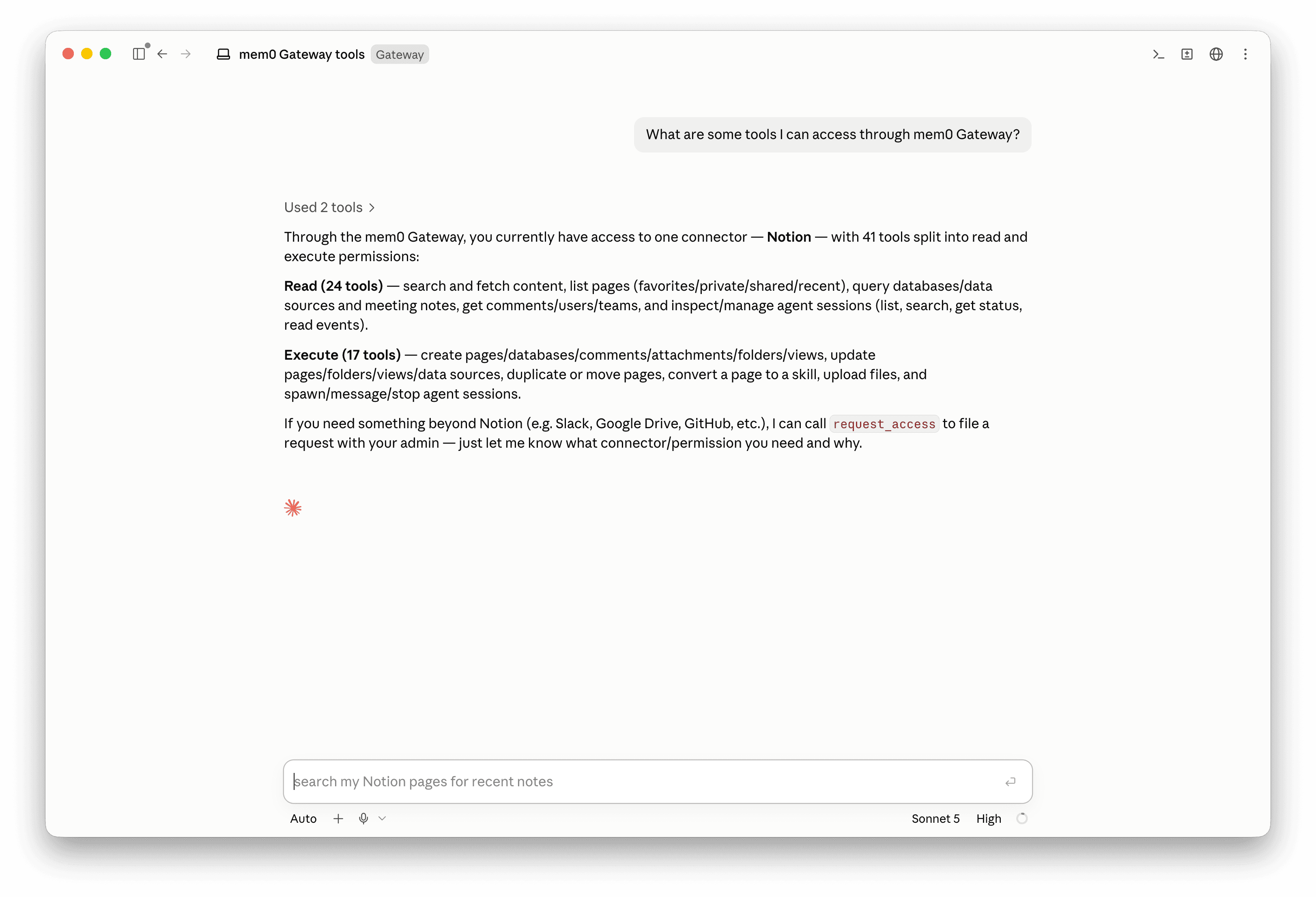 Claude Code listing its Notion tool access