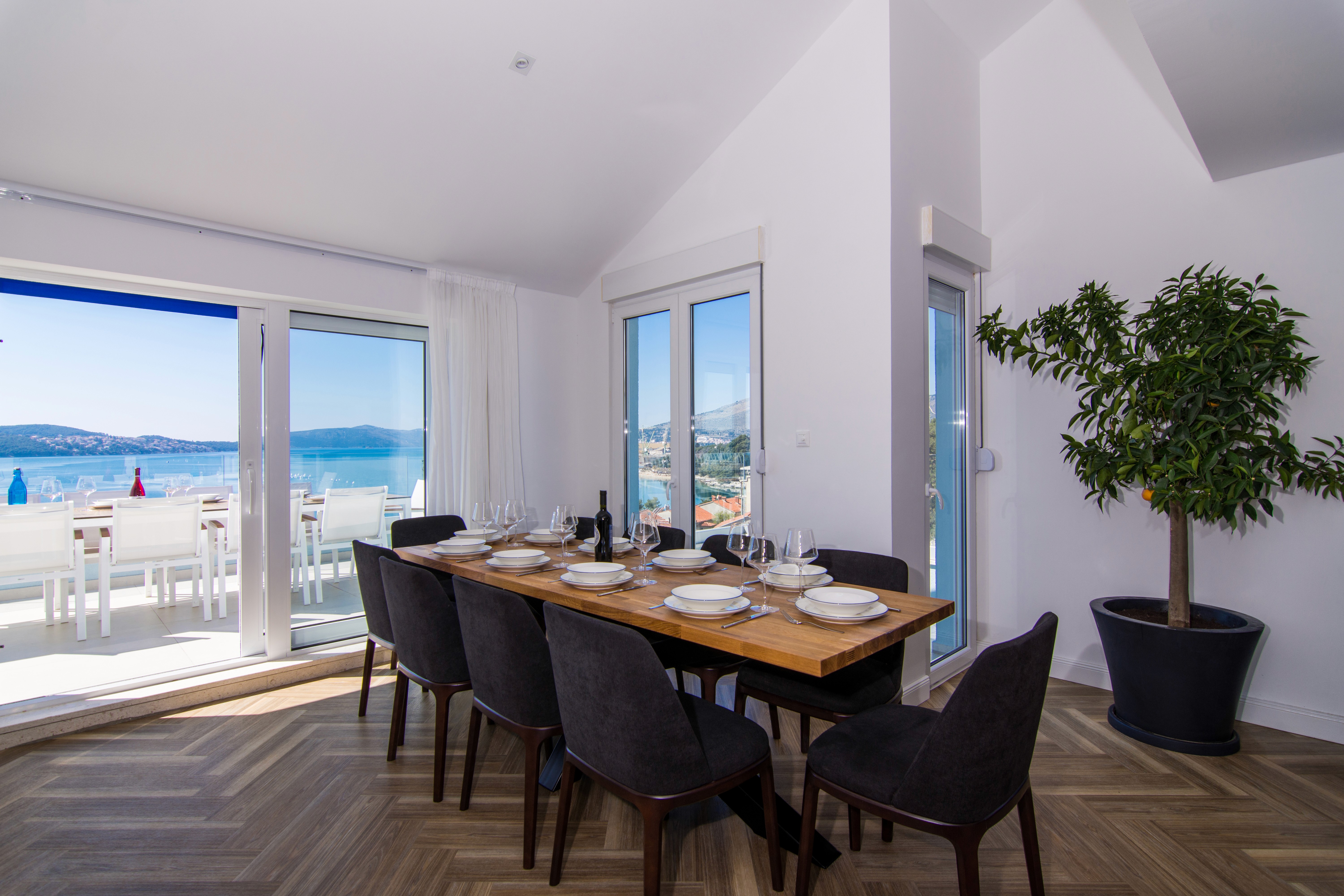 Large modern interior space with concrete walls