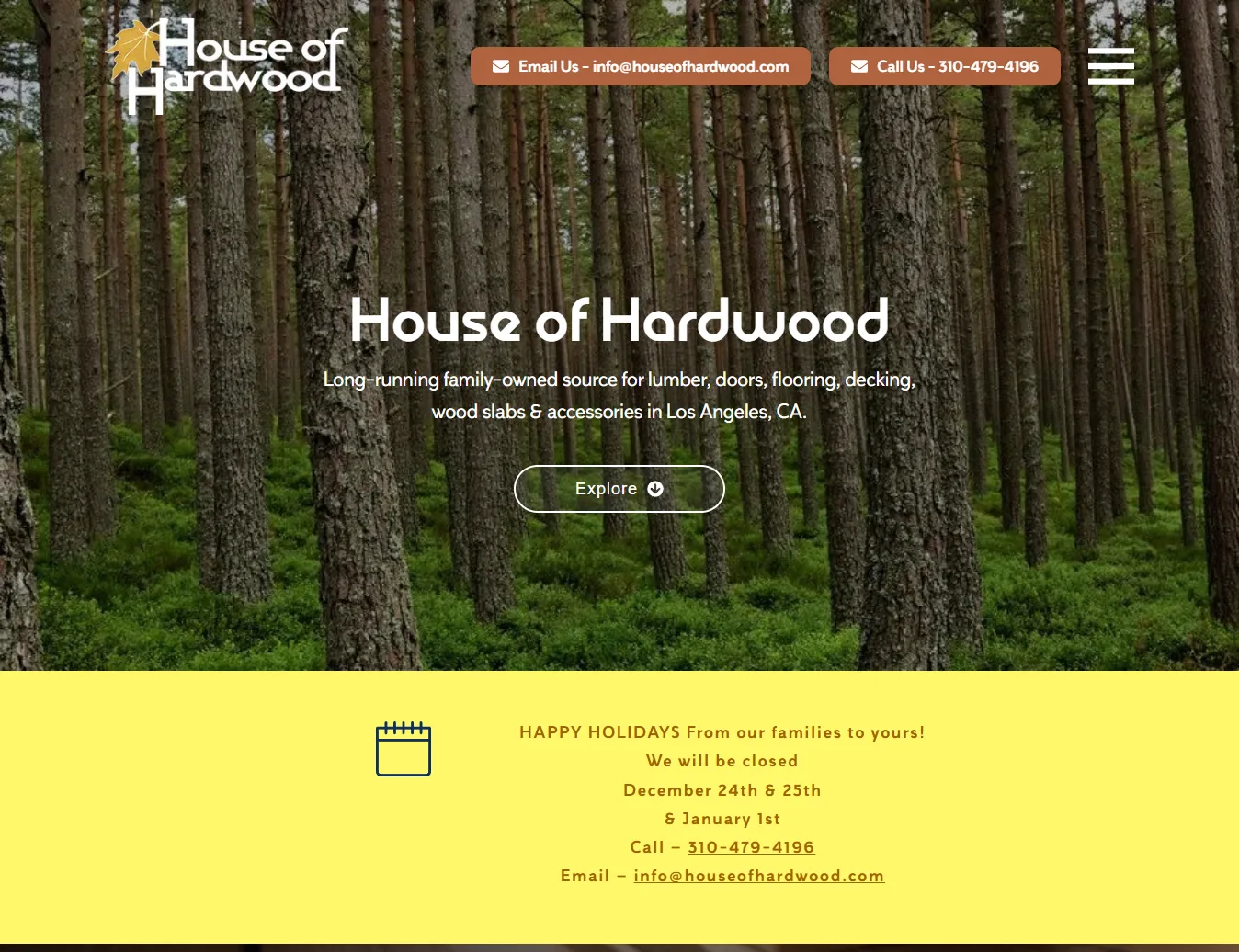House of Hardwood website design preview – custom lumber and woodworking business web design by RJP.design Web Design Agency NYC, featuring sustainable wood products and family-owned craftsmanship.