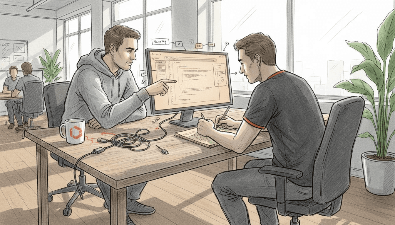 Senior developers working at code review session