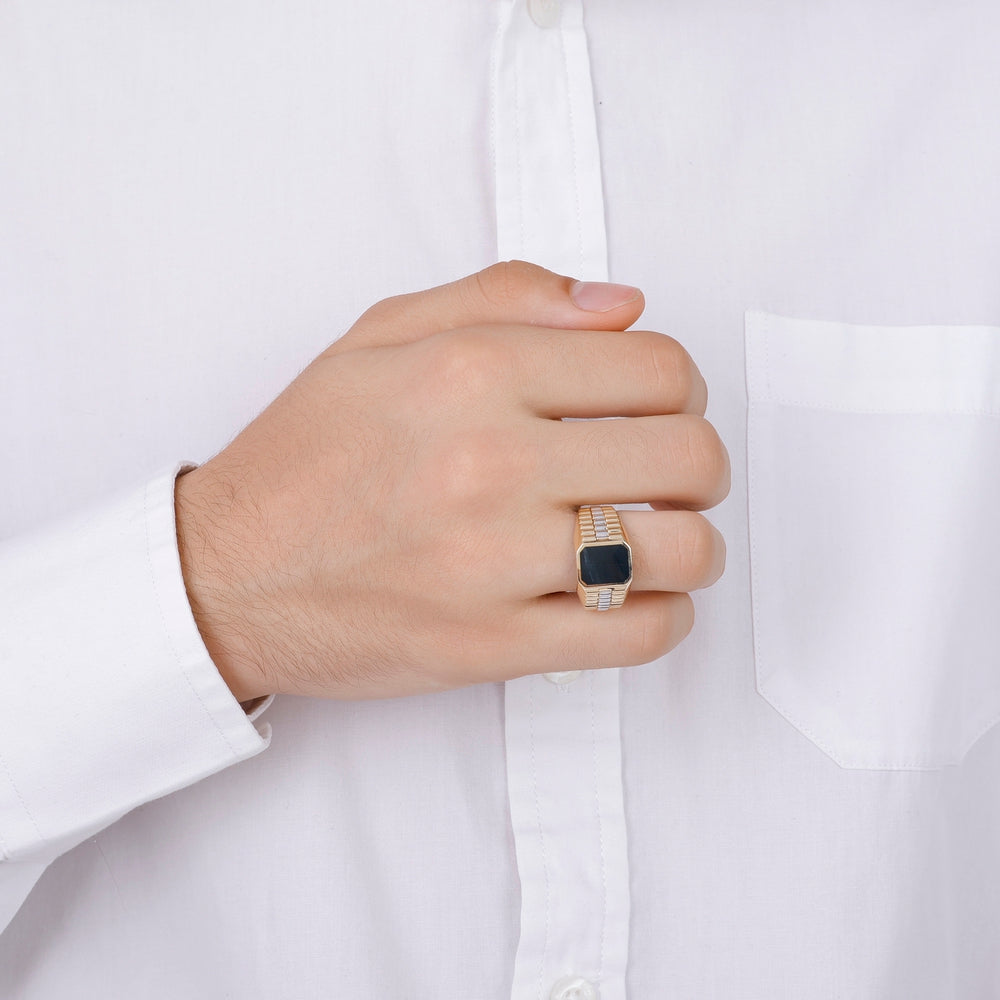 Assos Pırlanta 14 Ayar Altın Siyah Taşlı Şık Erkek Yüzük