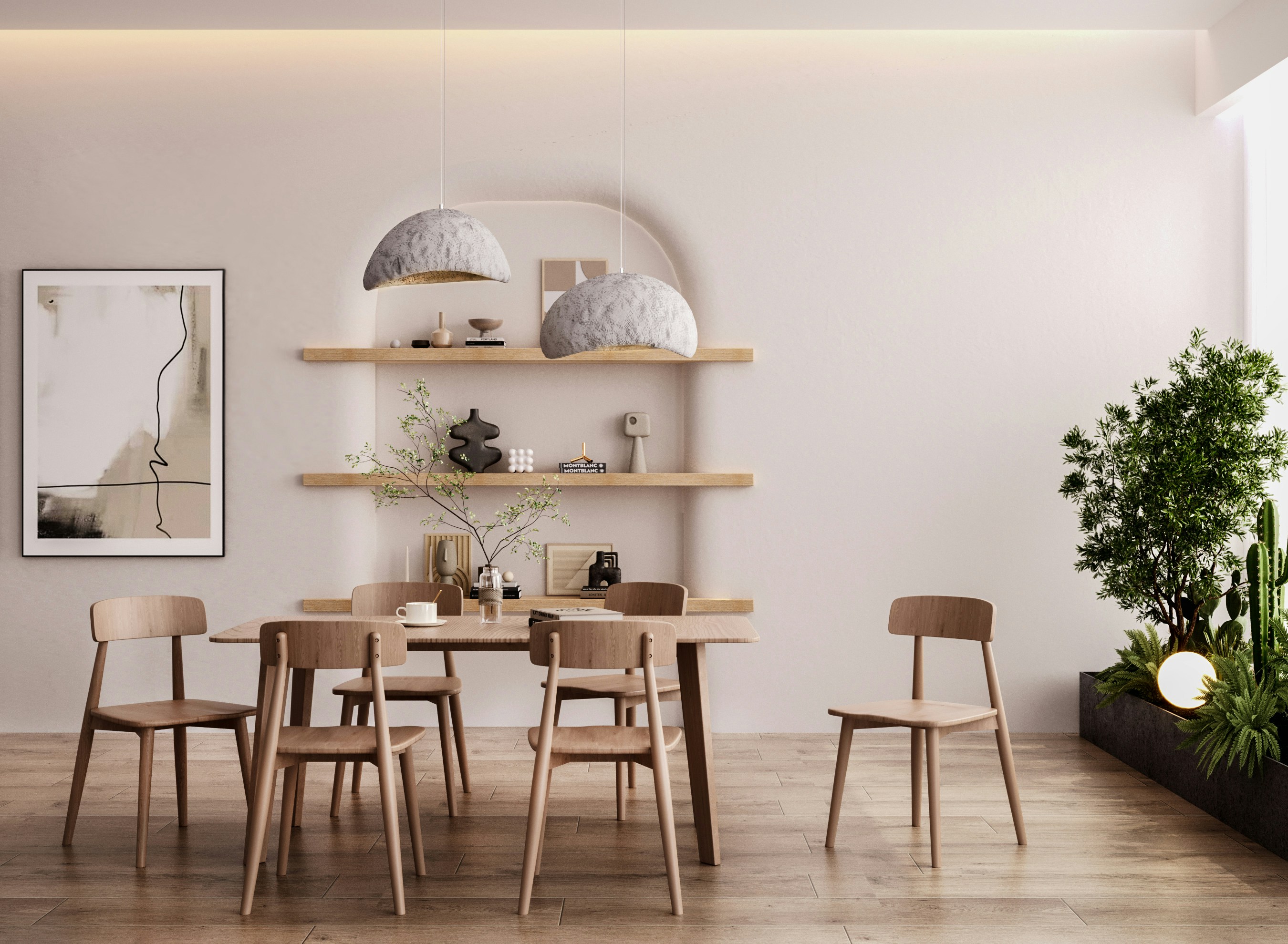 a dining room with a table and chairs