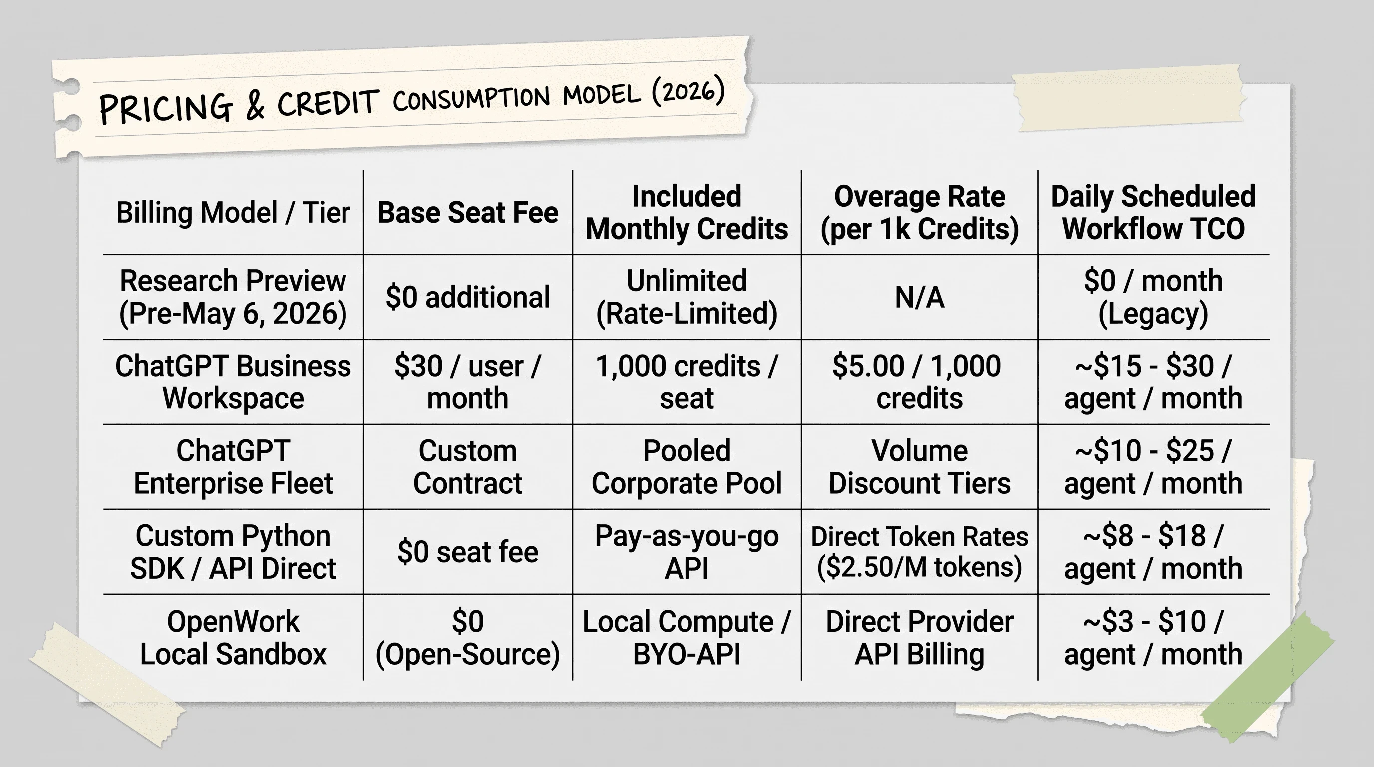 Pricing and credit consumption breakdown table comparing pre and post May 6 2026 billing models