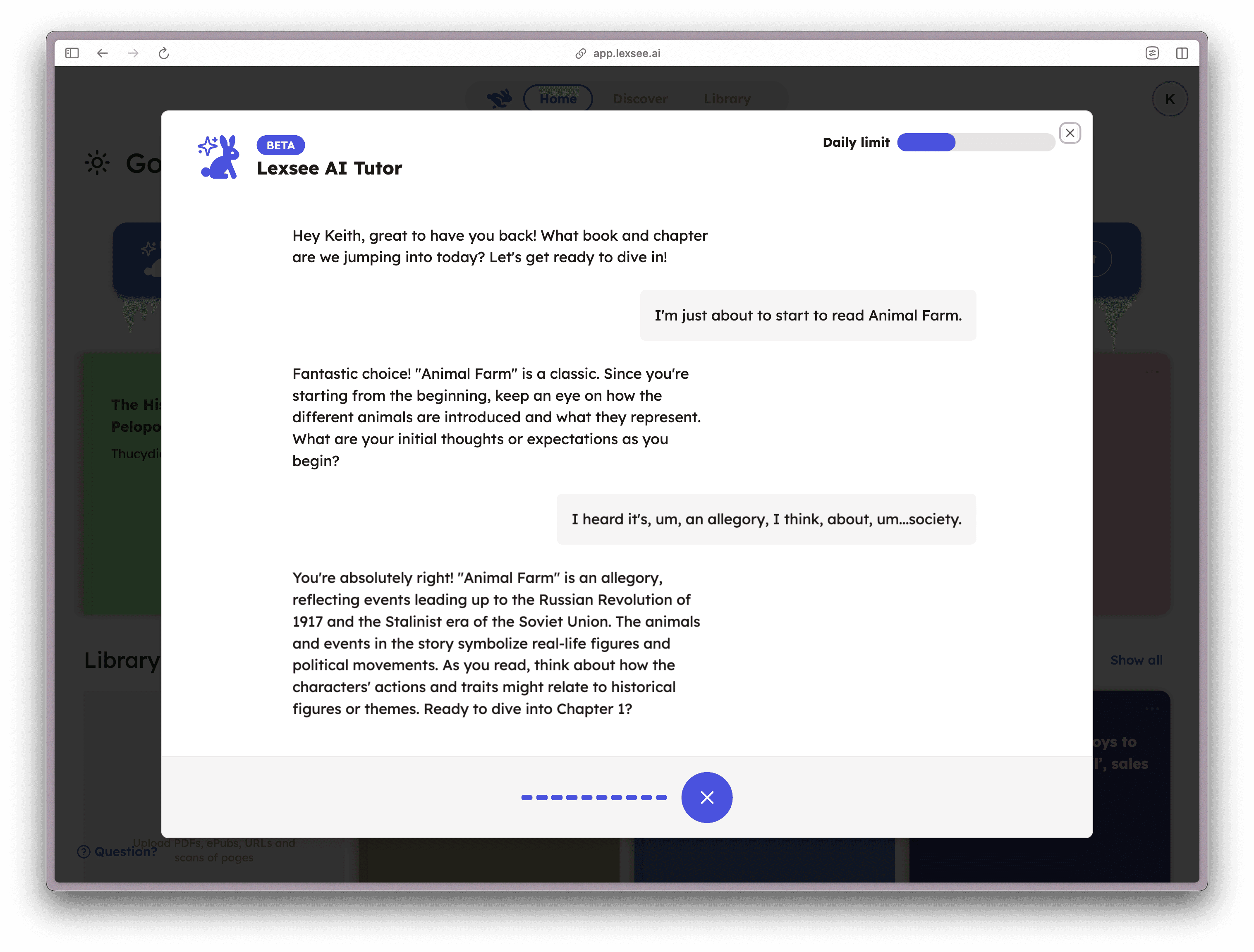 Screen shot of the new Lexsee AI Tutor