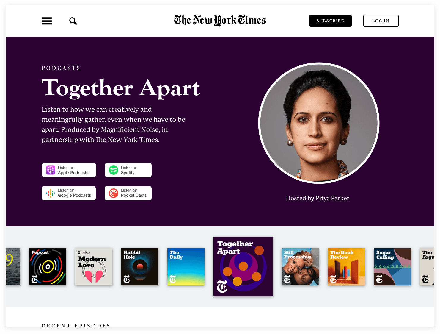 Together Apart selected in The New York Times podcast directory redesign