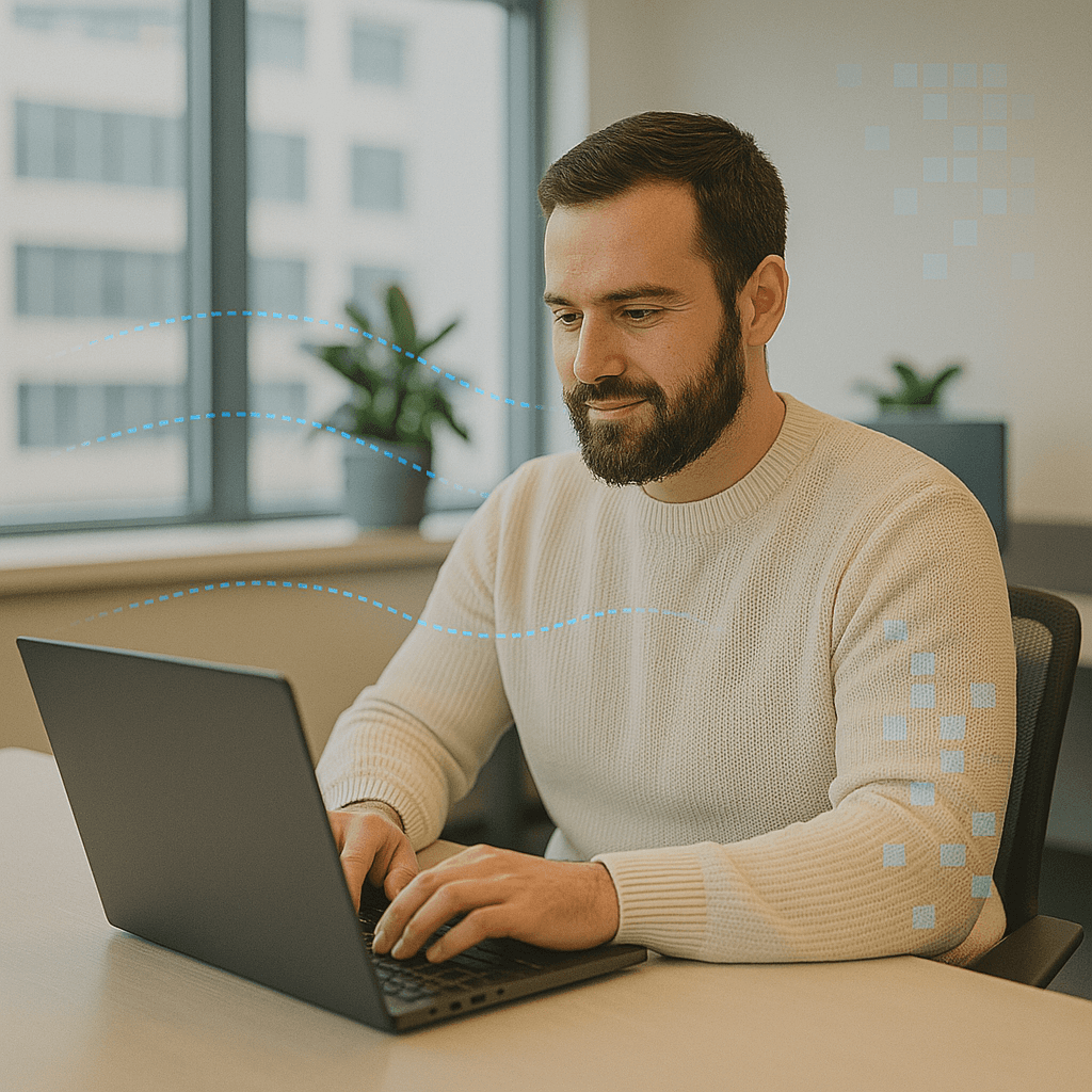 A man sitting behind his laptop, backend developer