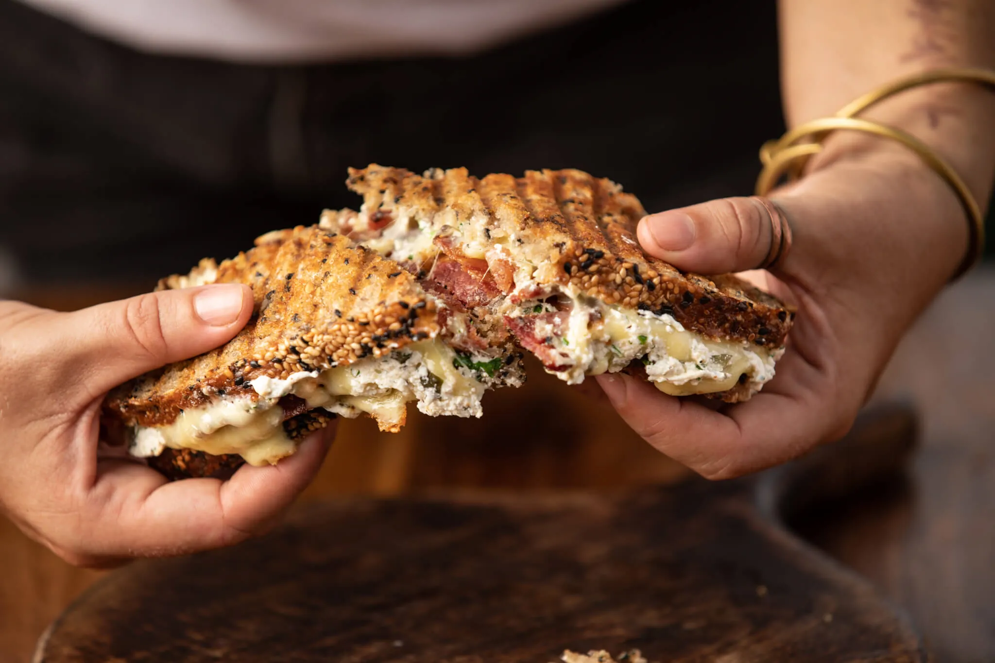 Grilled sandwich fresh off the press at Jaali Kitchen