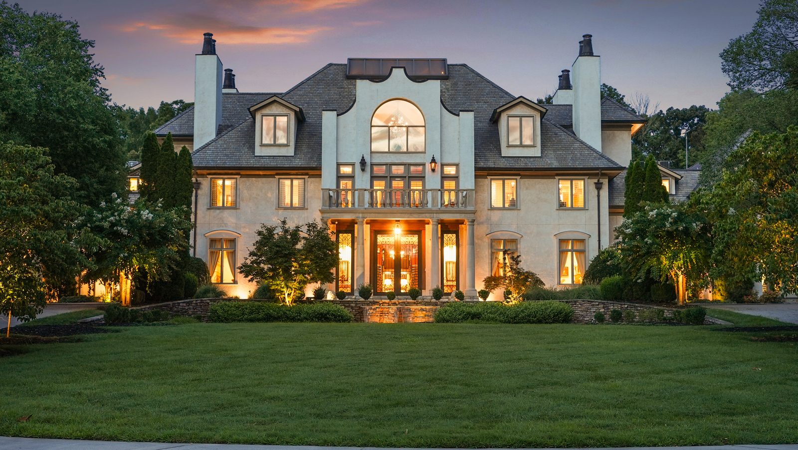 Ground level twilight front elevation
