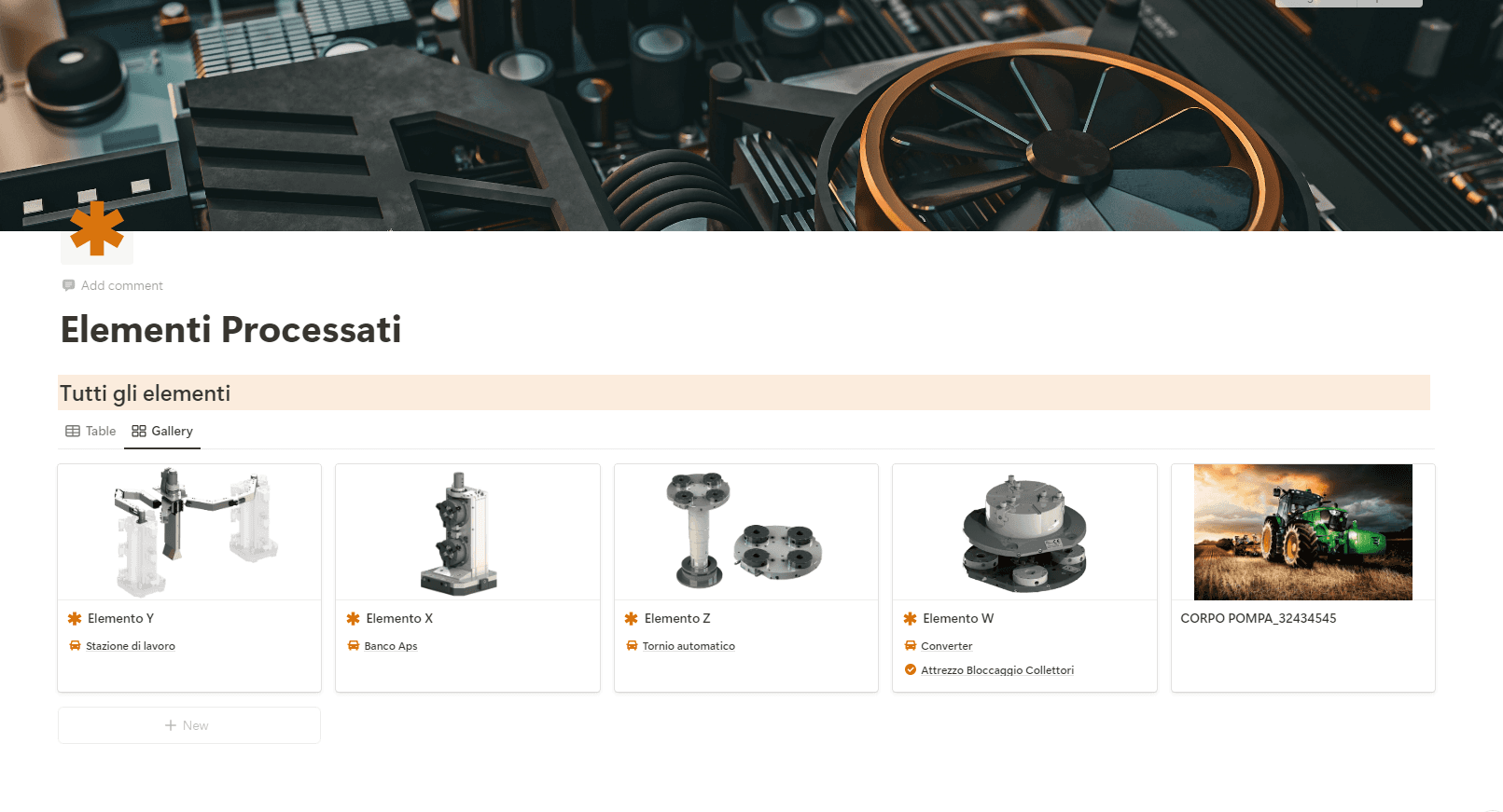 Pagina con l’archivio degli elementi processati