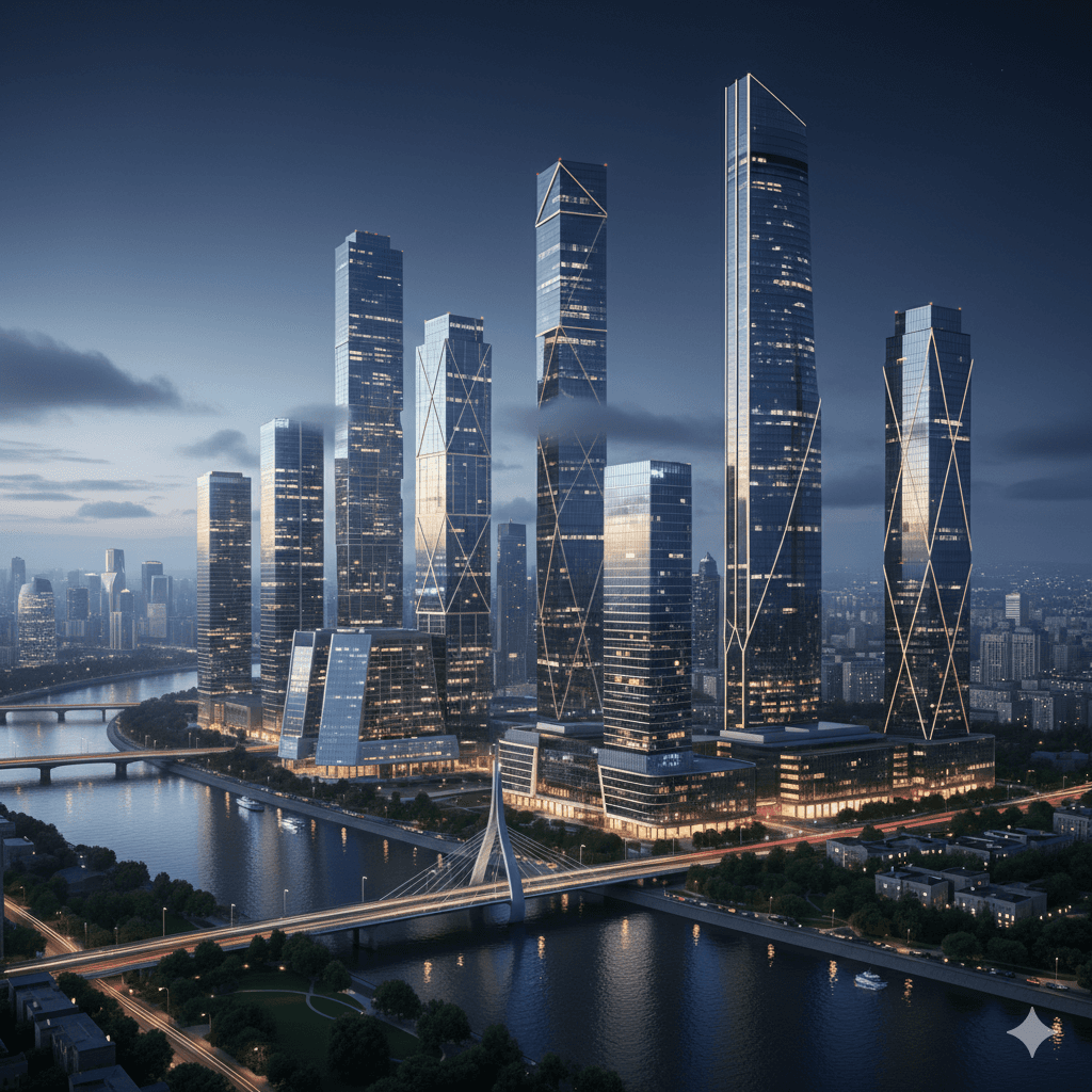 Modern mid-rise architectural skyline featuring premium residential towers at a new launch project in Gurugram