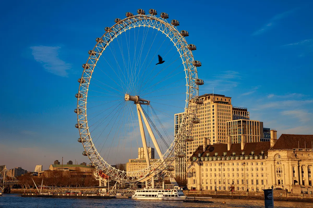London Eye Ferris Wheel Near Brown Concrete Building.