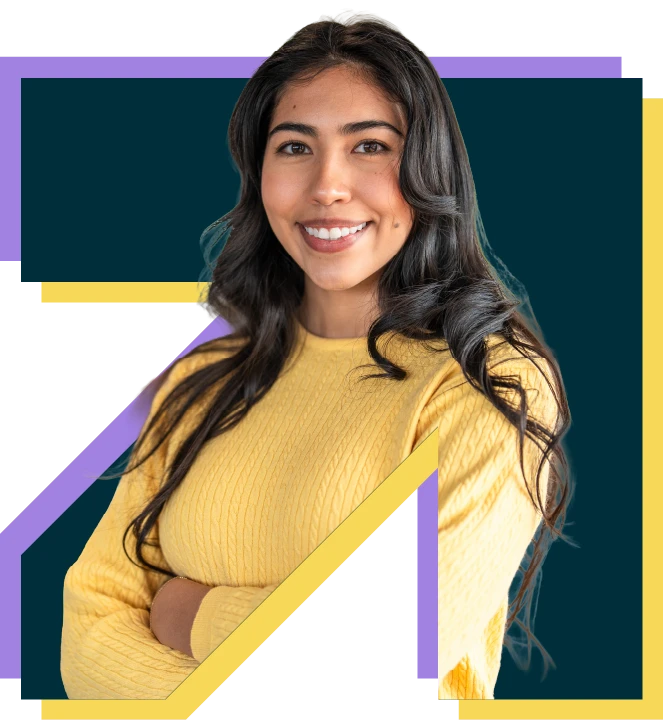 Woman with a yellow tshirt with arms folded.