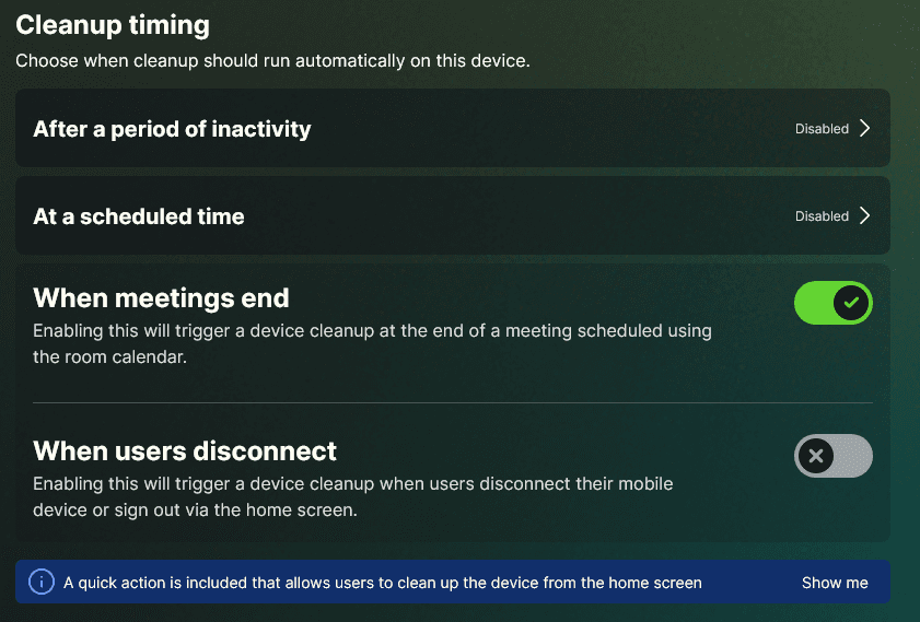 The Settings page showing the options to set when cleanup happens