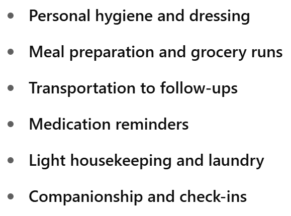 Services Home Care Can Include: