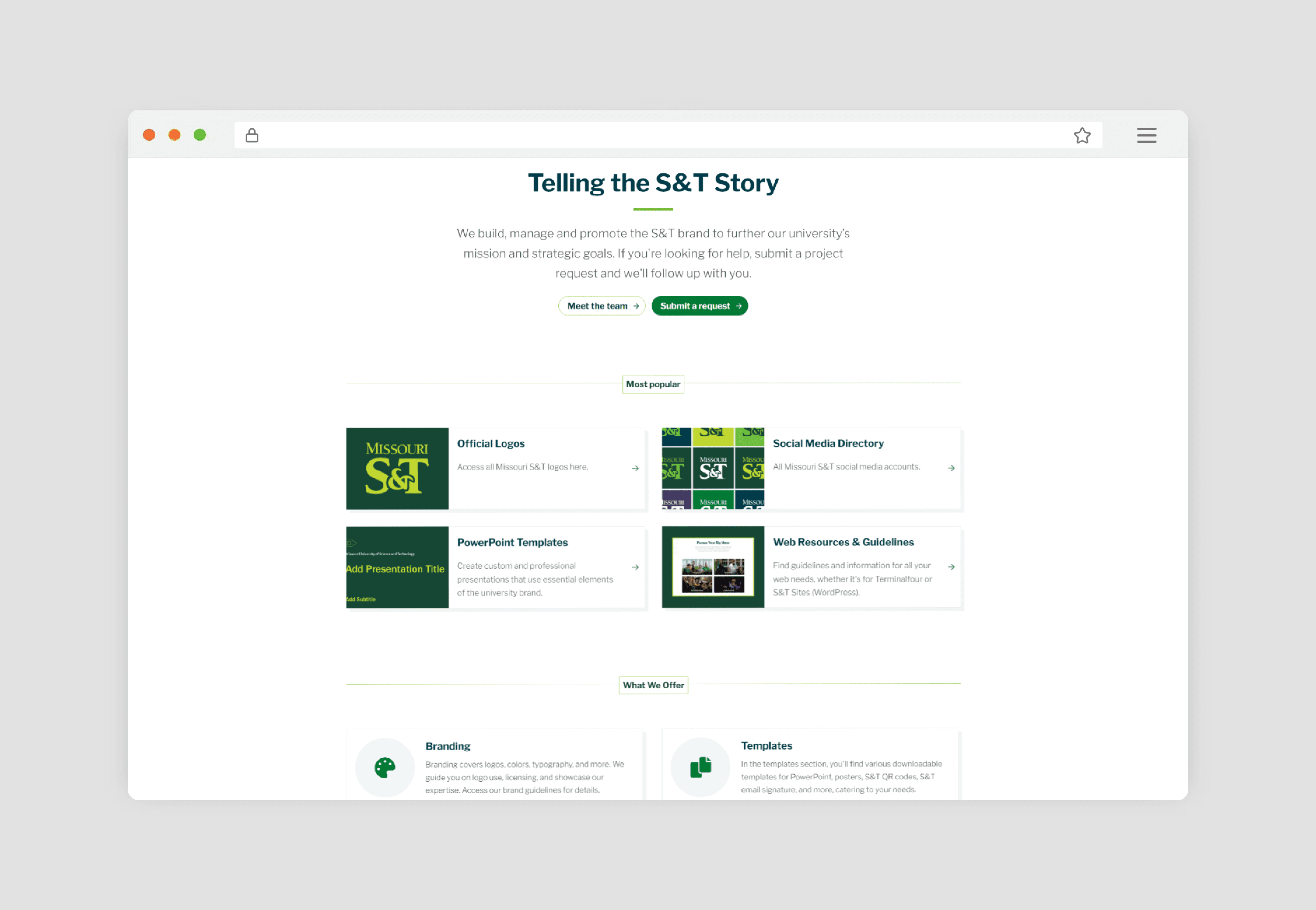 Screenshot mockup of the new marketing and brand site for Missouri S&T