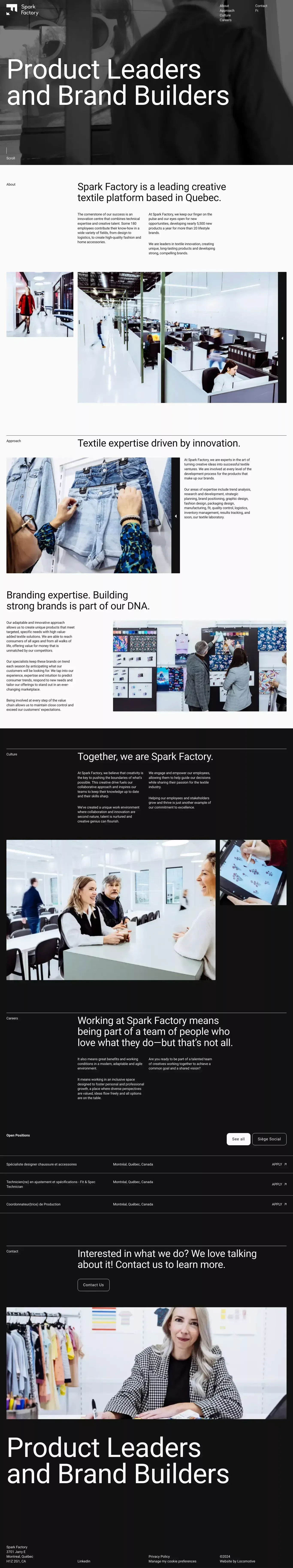 Spark Factory portfolio page screenshot showcasing Design and Fashion design