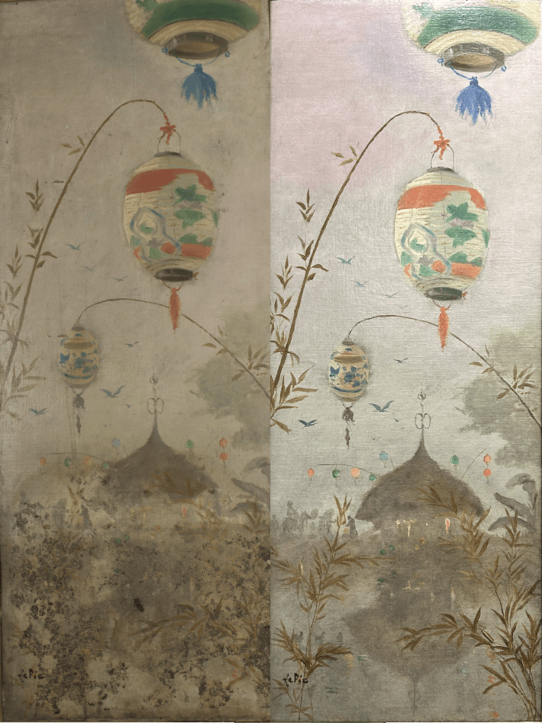 two people looking at a tablet and smiling