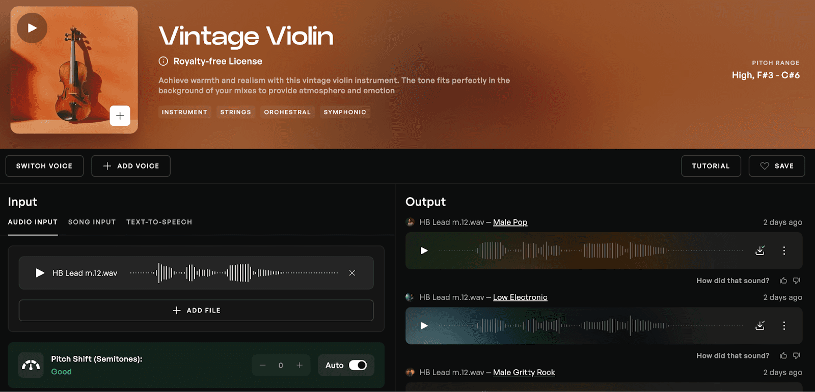 The Vintage Violin Instrument generator on Kits AI 