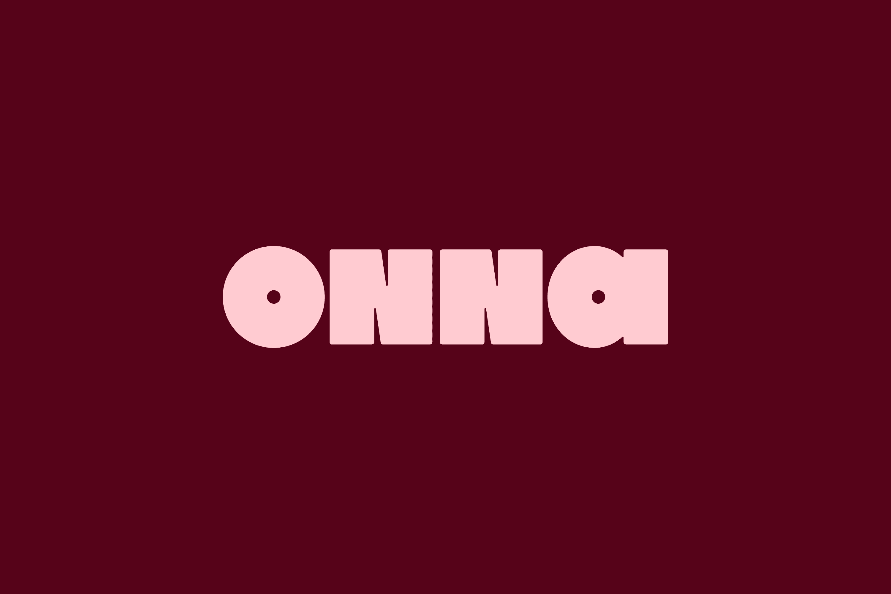 Onna wordmark in pink geometric typeface on deep burgundy background
