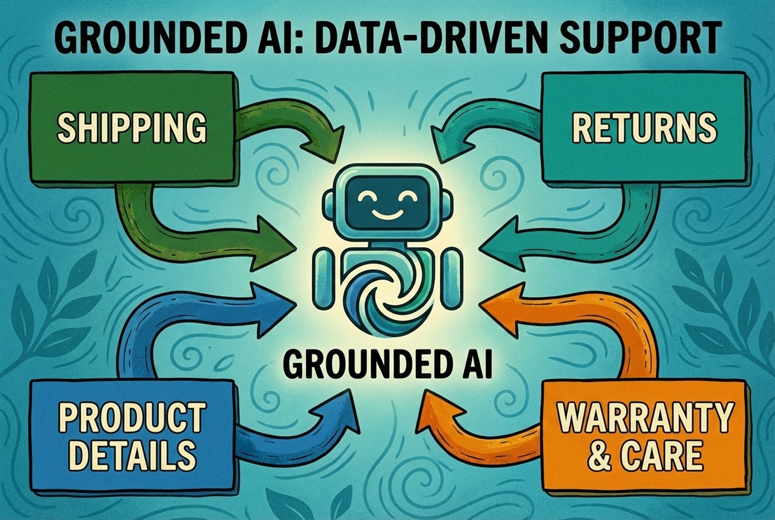 Diagram showing four core data sources needed to train AI customer support accurately