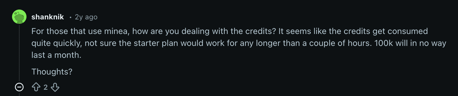 Reddit comment about credits running out fast