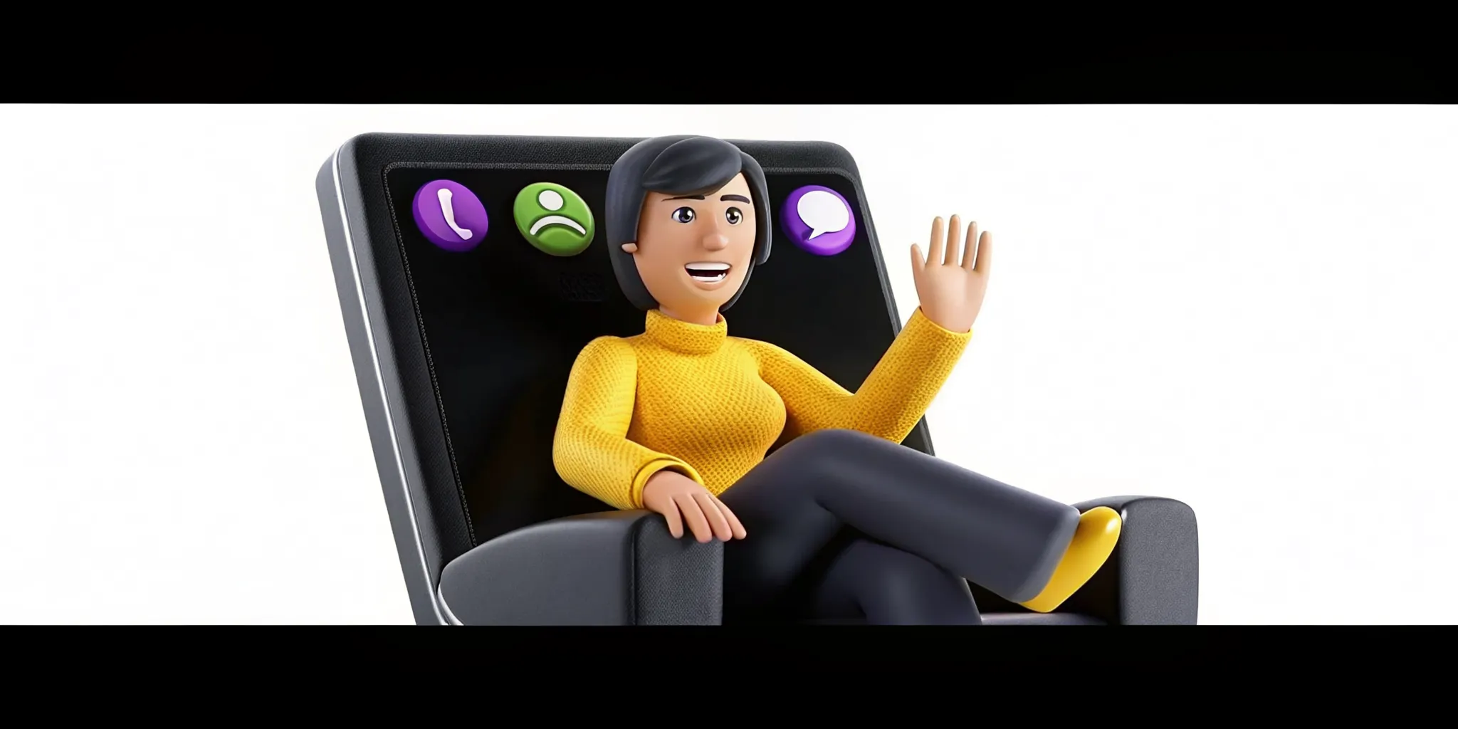 AI persona character with expressive face and gestures in a digital chat interface showing auto-rigged 3D avatar interaction