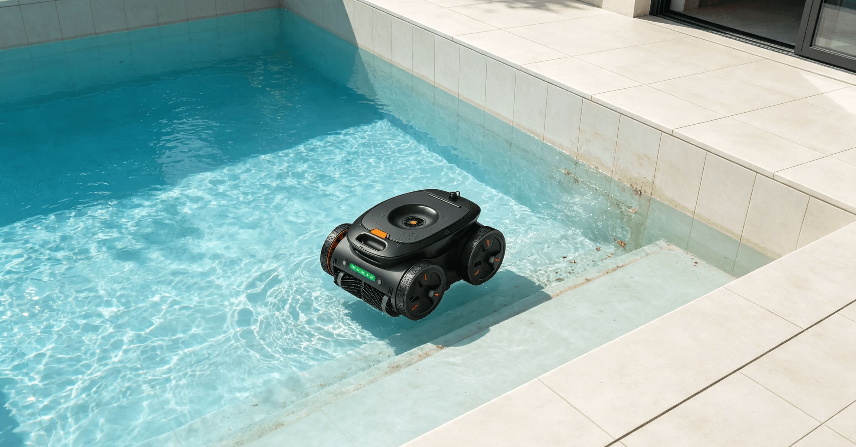 Robotic pool cleaner providing floor wall and waterline cleaning coverage