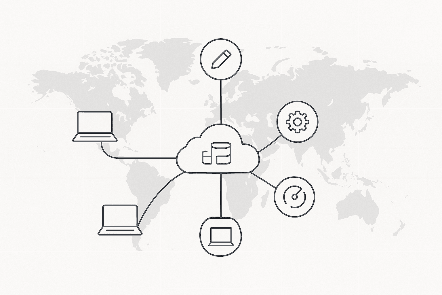 Diagram showing distributed marketers connecting to a central GEO platform and four evaluation category nodes