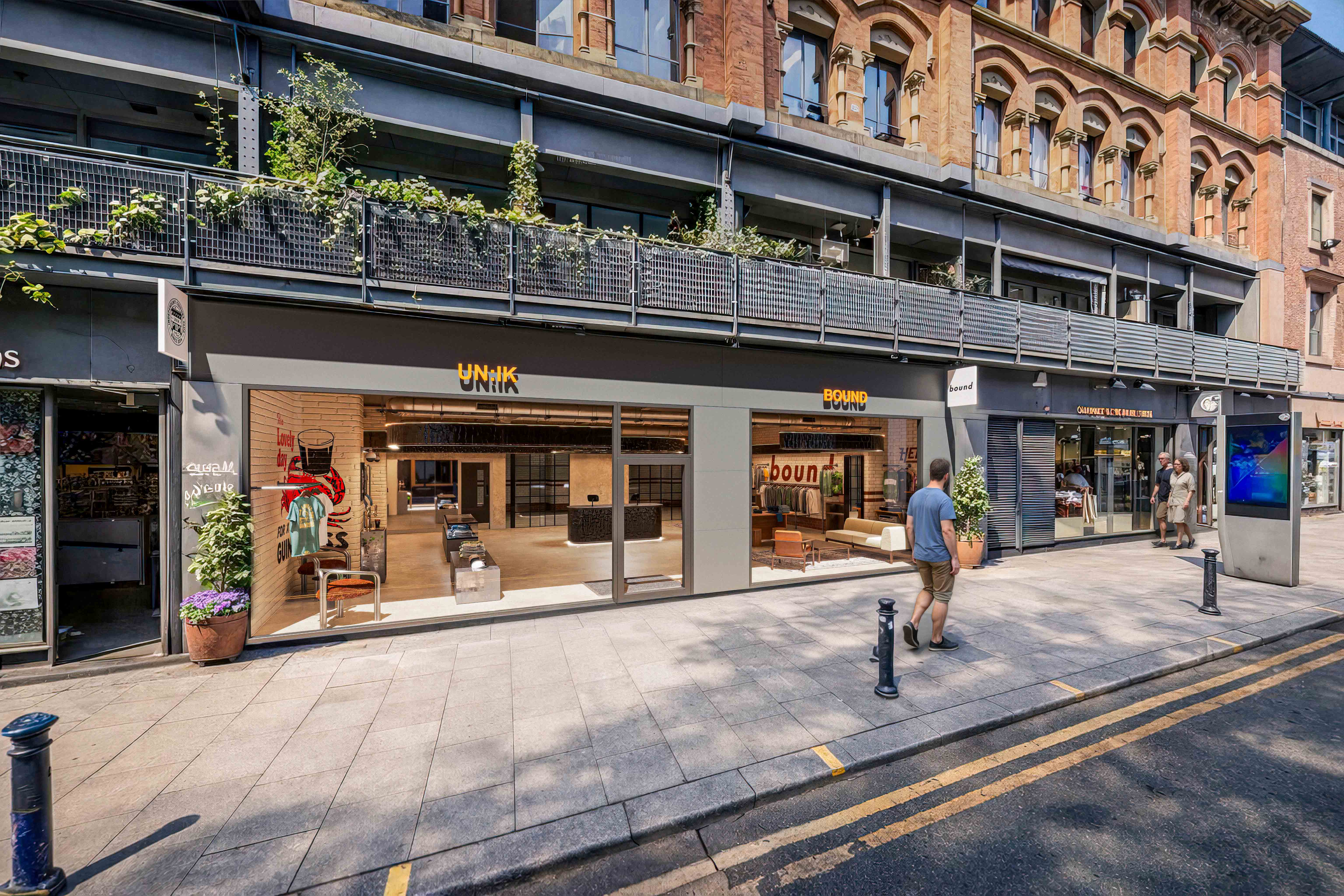 PixelSpaces Bound x Un:ik Manchester concept store exterior, contemporary streetwear retail design with modern shopfront architecture