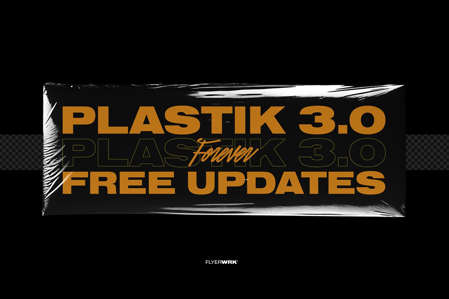 Plastic wrap textures product banner showing realistic stretched film over bold typography for creative graphic design