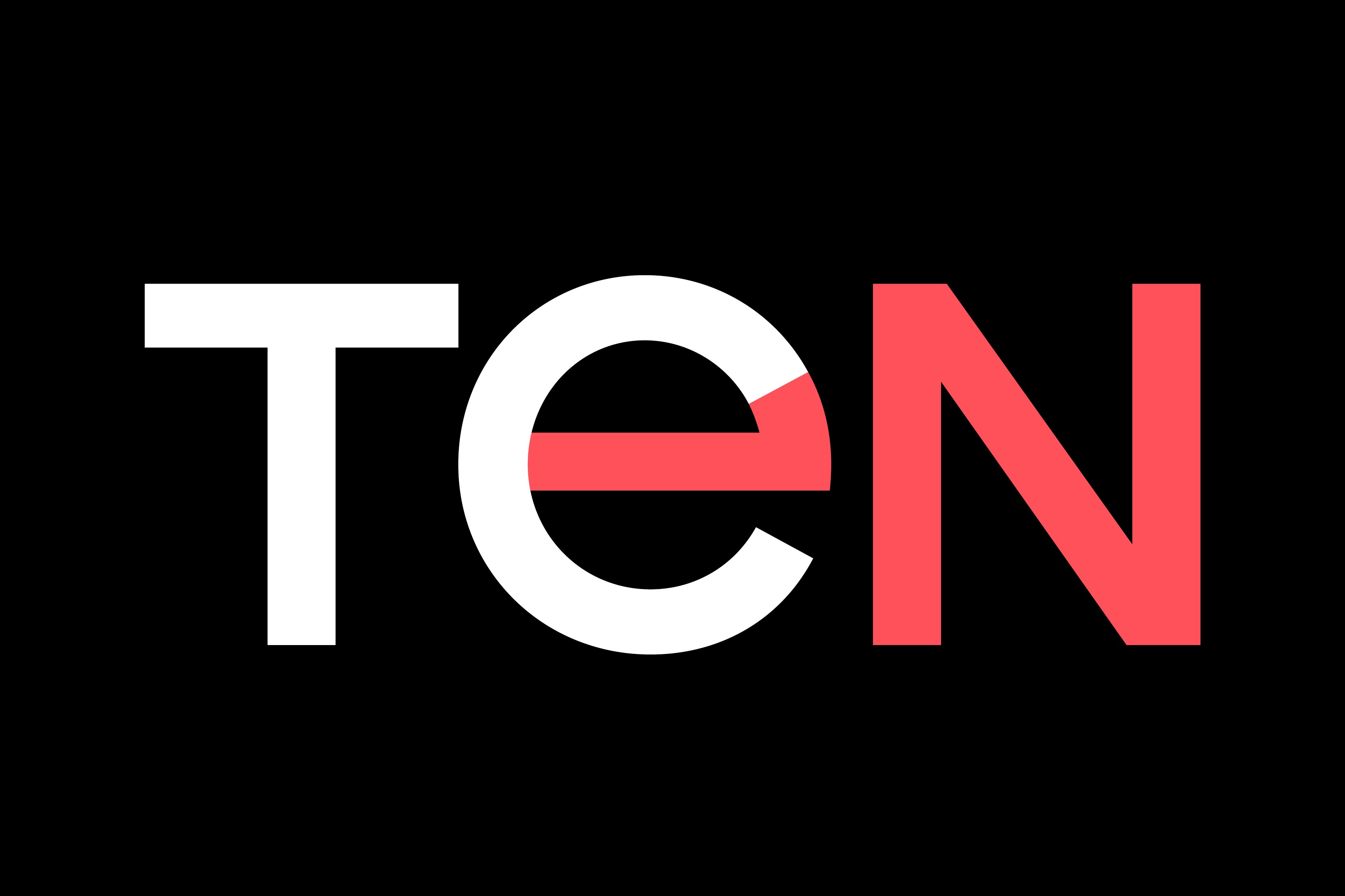 Logo with "TC TEN" in bold white and red letters on a black background. The 'E' is stylized to appear like a 'C'.